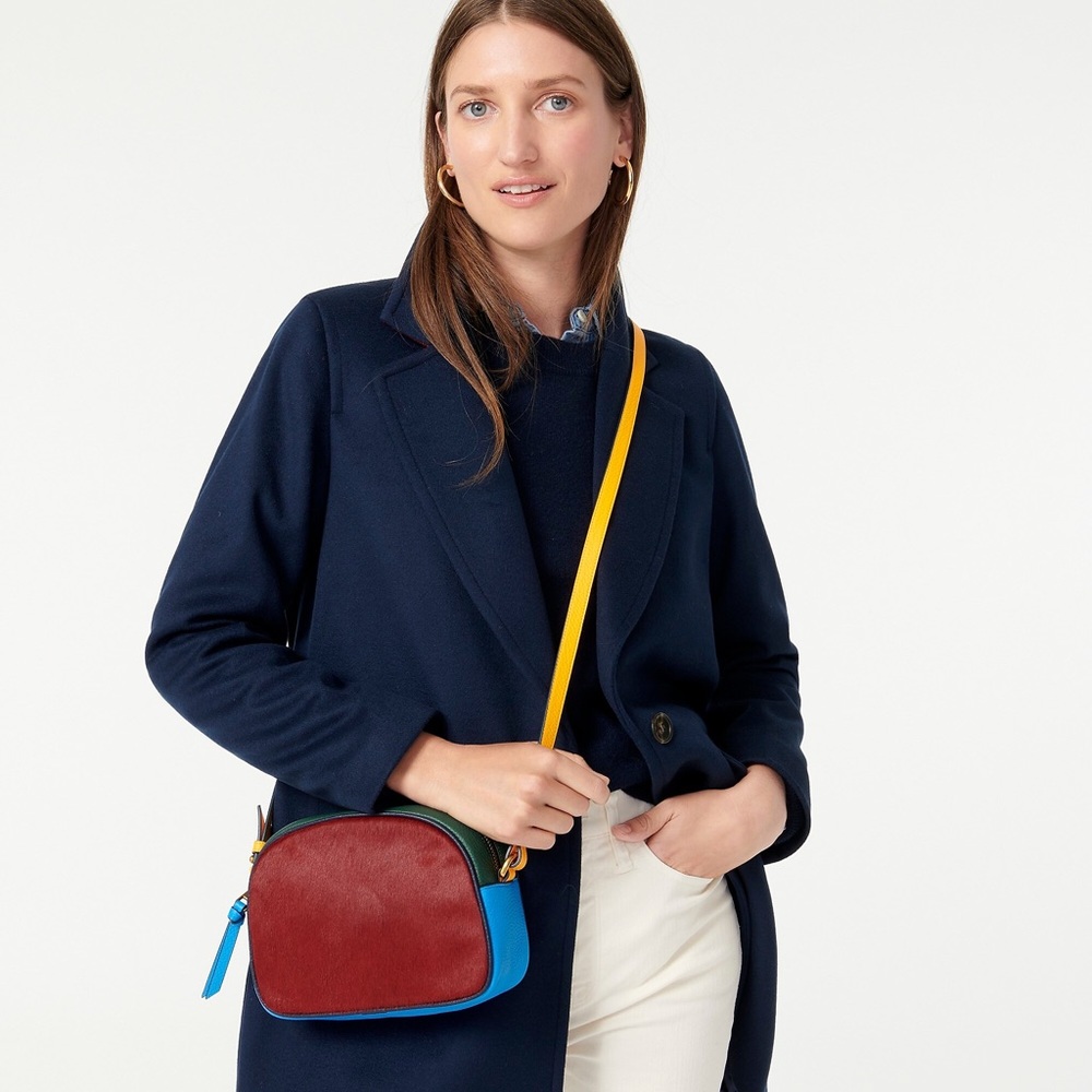 J.Crew Devon colorblock haircalf camera bag with detachable strap